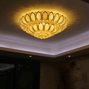 欧式客厅灯大气金色水晶灯圆形led莲花吸顶灯具，主卧室灯餐厅灯饰