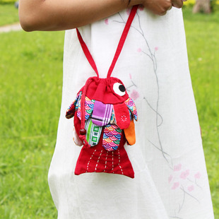 化境民族风特色手工布艺女包鱼型包包，单肩斜跨手提时尚创意可爱包