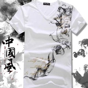 2018男士短袖T恤 绝版时尚个性中国风水墨画t恤男体恤全棉男装t恤