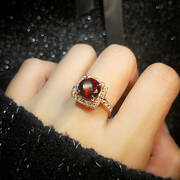 黄水晶复古欧美轻奢网红时尚个性，潮玫瑰金食指(金食指)夸张红色宝石戒指女