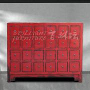 24实木斗柜中草药柜子，小抽屉首饰，收纳储物cd柜子红色做旧家具