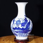 景德镇陶瓷器雕刻手绘青花瓷花瓶，花插家居客厅装饰工艺品摆件