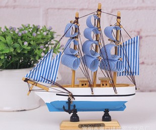 生日蛋糕装饰摆件地中海装饰木质，帆船模型摆件帆船手工创意