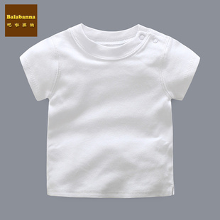 新生婴儿纯棉白色短袖t恤0-3-6-9个月男女，宝宝夏季短袖满月百
