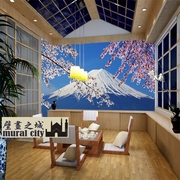 日本樱花壁纸 日本富士山墙纸 浪漫雪山大型壁画日料餐厅料理背景