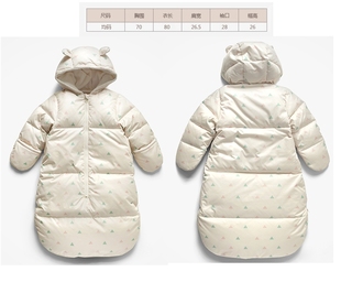 最秋冬宝宝印花羽绒，长袖带帽睡袋，婴儿成长睡袋纸样