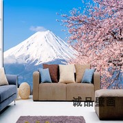 日本富士山墙纸日式樱花壁纸，日本风景画雪墙纸主题酒店日料壁画