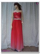镶钻褶皱红色渐变抹胸长裙礼服裙