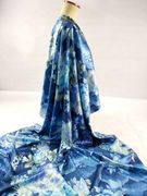 欧美真丝面料旗袍连衣裙，布料数码喷绘桑蚕丝，弹力缎价蓝孔雀
