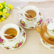 整套英式玫瑰花茶壶玻璃茶具，套装陶瓷过滤内胆带加热底座泡茶壶
