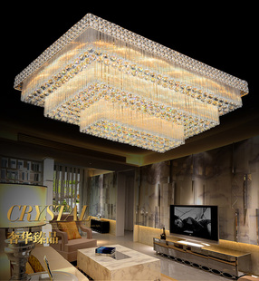 欧式奢华客厅灯长方形水晶灯大气LED吸顶灯具S金酒店大厅工程灯饰