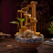 创意流水喷泉摆件风水轮竹子水车鱼缸家居陶瓷加湿器客厅桌面摆件