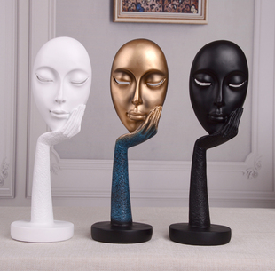 北欧创意抽象黑白艺术人脸，面具摆件客厅酒柜，装饰品人物雕塑工艺品