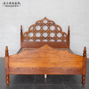东南亚风格家具实木床，古今原木家具bd162榆木，泰式风格1.8米双人床
