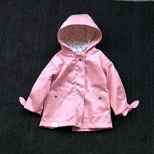 外贸原单女童2-7岁风衣秋款外套中长款夹克，粉色系蝴蝶结大衣