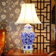 大号景德镇手绘青花瓷现代中式全铜客厅书房仿古高档陶瓷台灯具