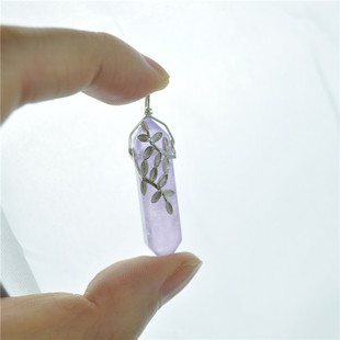 原创 紫水晶柱s925纯银树叶镶嵌宝石项链吊坠女锁骨链礼物