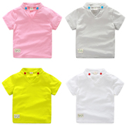 宝宝纯色立领短袖t恤2023夏装韩版男童，童装儿童短袖上衣