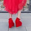 中式婚鞋女大码红色高跟鞋结婚鞋子新娘鞋平跟防水台敬酒红鞋