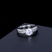 S925纯银闪亮锆石戒指六爪仿真钻戒结婚指环气质时尚个性食指戒子