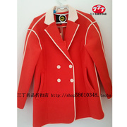 朗姿旗下玛丽安玛丽m001橘红色双排扣短大衣，外套女原1680