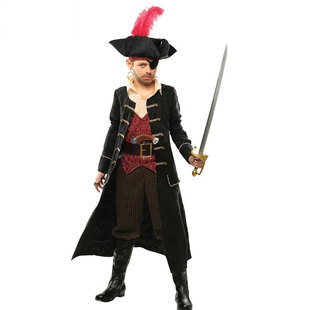 COS服全套 万圣节海盗演出服 豪华加勒比海盗儿童船长亚麻演出服
