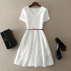 中长款修身显瘦a字裙礼服白色短袖连衣裙子，气质优雅女装