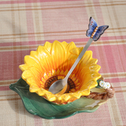 太阳结婚向日葵杯子陶瓷杯，创意茶杯套装咖啡杯，花草茶具杯碟勺组合