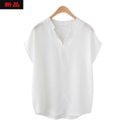 夏季欧美大码女装胖mm宽松纯色V领短袖衬衫Big shirt women