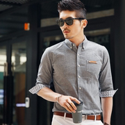韩国2023气质灰色中袖七分袖商务绅士修身潮男男装衬衫