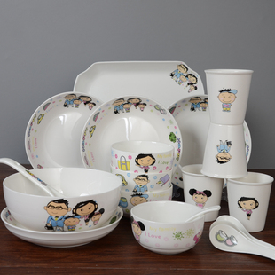 碗碟套装韩式卡通餐具套装碗筷，碗盘陶瓷器中式家用碟子幸福一家人