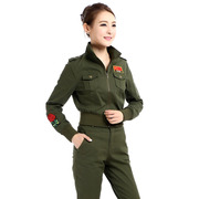 军绿套装女国旗水兵舞军绿弹力三件套户外休闲迷彩套装团购