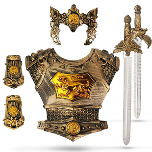 儿童玩具罗马勇士盔甲铠甲，可穿兵器盾牌，仿真武士武器斧子面具