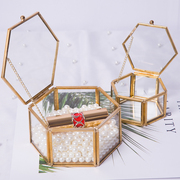 轻奢永生花diy婚礼戒指盒 透明玻璃金色首饰盒伴手礼收纳盒饰品盒