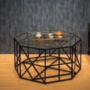 北欧客厅钢化玻璃茶几铁艺圆形时尚创意大小户型泡茶桌个性会客桌