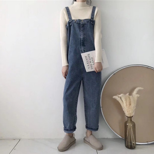 2018春季韩版bf风个性抹胸吊带连体裤，宽松牛仔背带裤