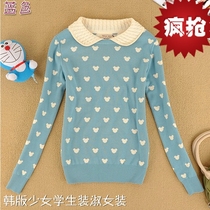 Polo套头骷髅<em>黑白</em>混线<em>毛衣</em>+雪纺<em>衬衫</em>两件套 2