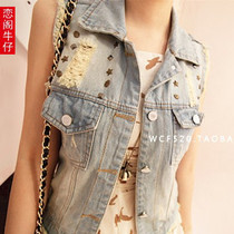 <em>马甲</em>六公主 韩版休闲拼接<em>牛仔</em>带帽<em>加棉</em>百搭撞