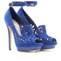 香港代购JimmyChoo2013KALAN蓝色真皮绒面鱼嘴高跟鞋特价 价格:6222.00