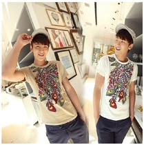 2014夏装新款韩版修身圆领短袖蕾丝<em>欧根纱</em>连