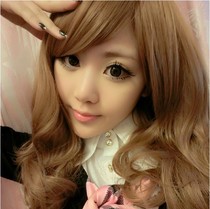 发女生中长卷发蓬松大卷斜刘海黑色棕色<em>亚麻</em>黄