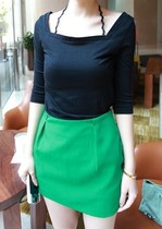 方领修身显瘦蓝白条纹中袖T恤打底衫伊美人*韩