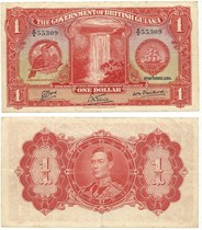 英属圭亚那 1 元 1938年 P12b, 较少, BRITISH GUYANA 英殖民地 价格:2650.00