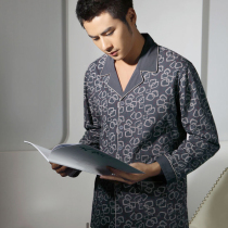 <em>睡衣</em>男士品牌<em>睡衣</em>纯棉圆领条纹长袖针织薄款春