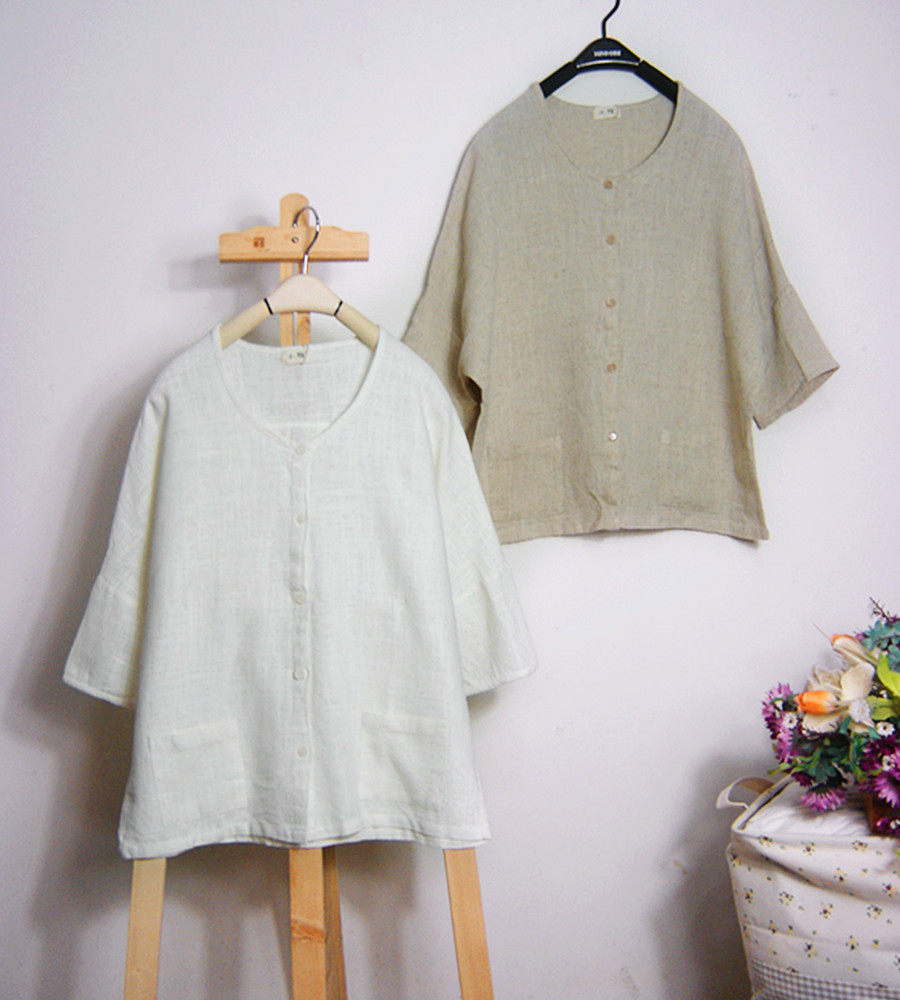 【棉麻短袖女款<em>亚麻开衫</em>】特价包邮 推荐最热