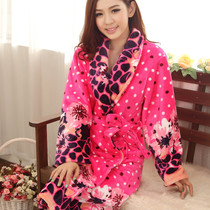 <em>睡袍</em>秋冬季<em>红豆居家</em>服珊瑚绒浴袍小鹿印花可爱