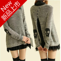 Polo套头骷髅<em>黑白</em>混线<em>毛衣</em>+雪纺<em>衬衫</em>两件套 2