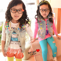 中国购物<em>马甲</em>童装 <em>女童牛仔马甲春秋款</em> 可爱口