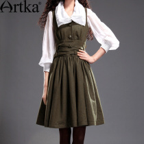 秋新Artka阿卡 新款2012墨绿束腰大摆毛呢打底背心裙LA10021D 价格:498.00