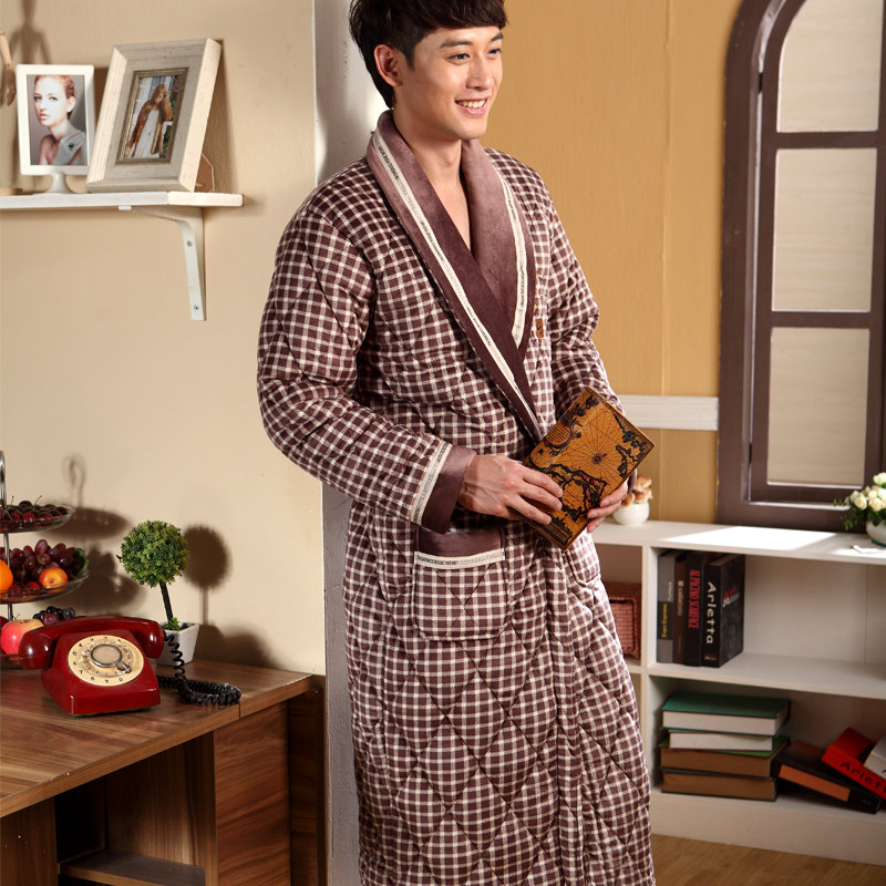 淘宝聚划算购物<em>睡袍</em>包邮 秋冬新款男士长款法